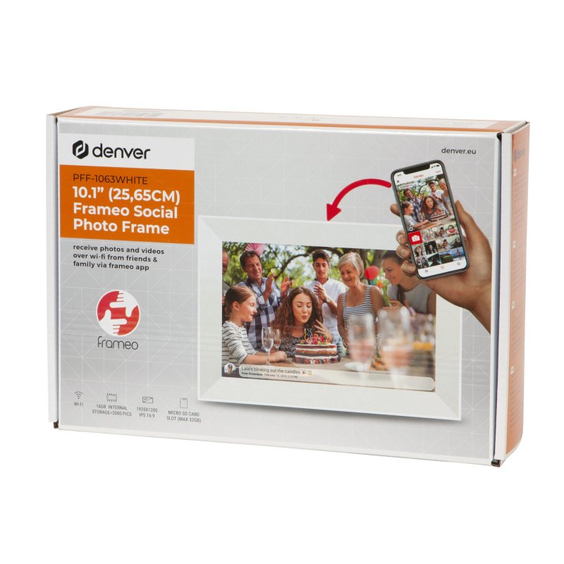 Denver PFF-1063WHITE cadre photos numériques Blanc 25,6 cm (10.1") Écran tactile Wifi