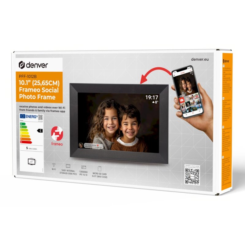Denver PFF-1012 digital photo frame Black 25.6 cm (10.1") Touchscreen Wi-Fi