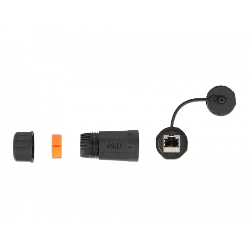 DeLOCK Cable Connector RJ45 jack to RJ45 jack Cat.6A with housing and protective cap waterproof