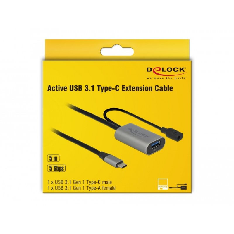 DeLOCK 85391 câble USB USB 3.2 Gen 1 (3.1 Gen 1) 5 m USB A USB C Noir, Gris