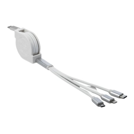 Delock USB Type-C™ 3 in 1 Aufrollladekabel für Lightning™ / Micro USB / USB Type-C™ weiß