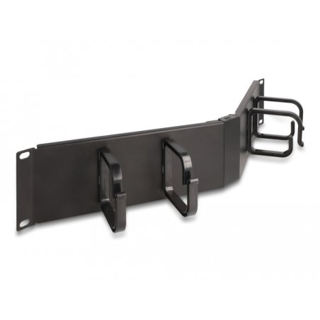 DeLOCK 19″ Cable Management Routing Panel with 4 hooks 2U angled black