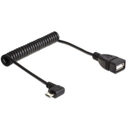 Delock Kabel USB micro-B Stecker gewinkelt USB 2.0-A Buchse OTG Spiralkabel