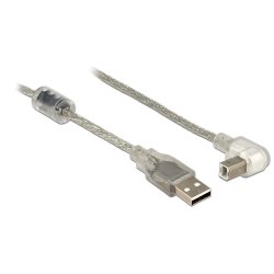 Delock Kabel USB 2.0 Typ-A Stecker USB 2.0 Typ-B Stecker gewinkelt 3,0 m transparent