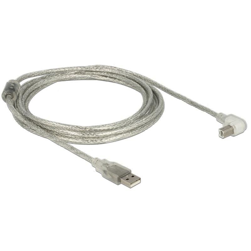 Delock Kabel USB 2.0 Typ-A Stecker USB 2.0 Typ-B Stecker gewinkelt 3,0 m transparent