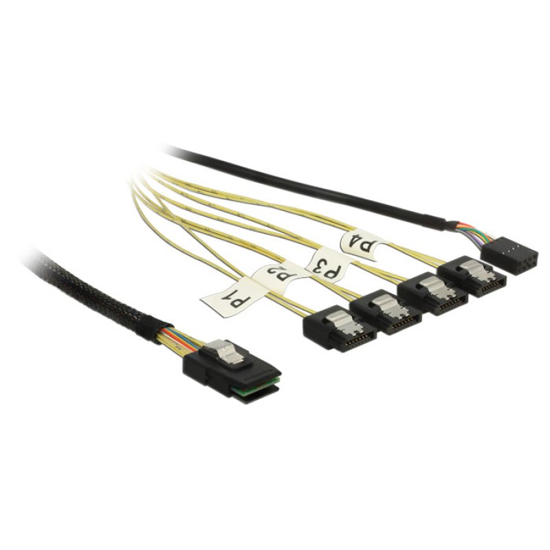DeLOCK 0.5m, Mini SAS SFF-8087/4xSATA 7p Black, Silver, Yellow