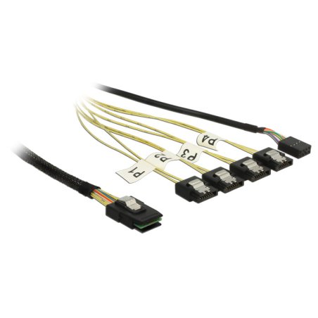 DeLOCK 0.5m, Mini SAS SFF-8087/4xSATA 7p Black, Silver, Yellow