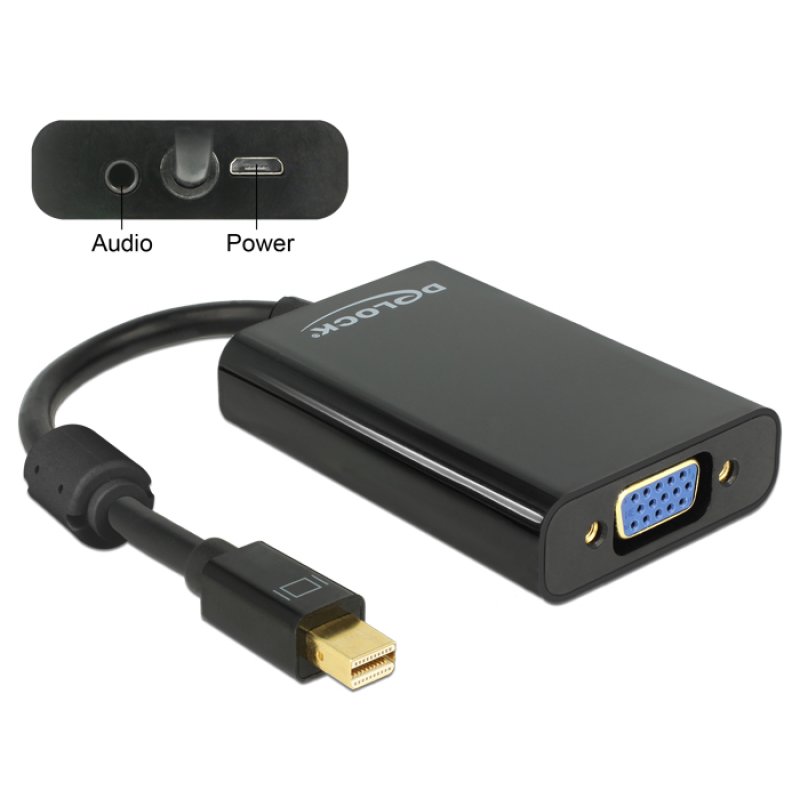 Delock Adapter mini DisplayPort 1.1 Stecker VGA Buchse Audio Power schwarz