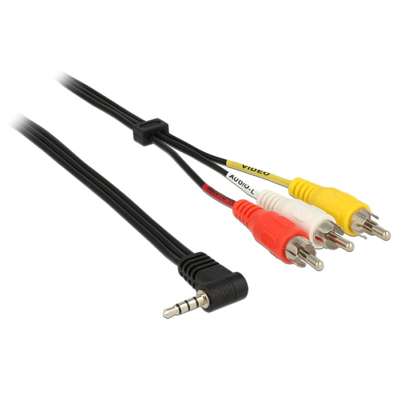 Delock Kabel Klinke 3,5 mm 4 Pin Stecker gewinkelt 3 x Cinch Stecker 1,5 m