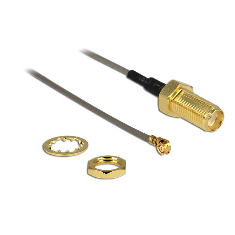 Delock Antennenkabel SMA Buchse zum Einbau zu I-PEX Inc., MHF® I Stecker 1.37 20 cm Gewindelänge 10 mm