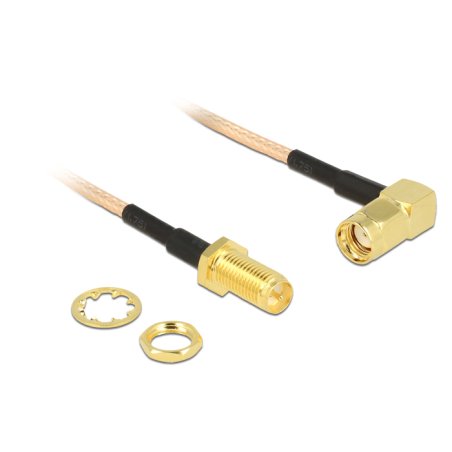 Delock Antennenkabel RP-SMA Stecker 90° RP-SMA Buchse zum Einbau RG-316 16 cm