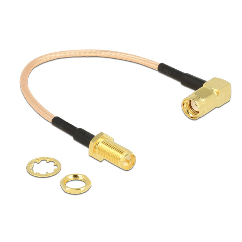Delock Antennenkabel RP-SMA Stecker 90° RP-SMA Buchse zum Einbau RG-316 16 cm