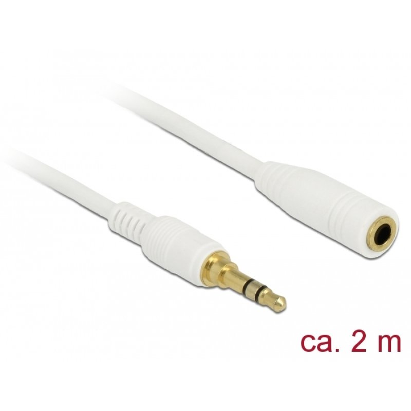 Delock Klinkenverlängerungskabel 3,5 mm 3 Pin Stecker zu Buchse 2 m weiß