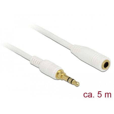 Delock Klinkenverlängerungskabel 3,5 mm 3 Pin Stecker zu Buchse 5 m weiß