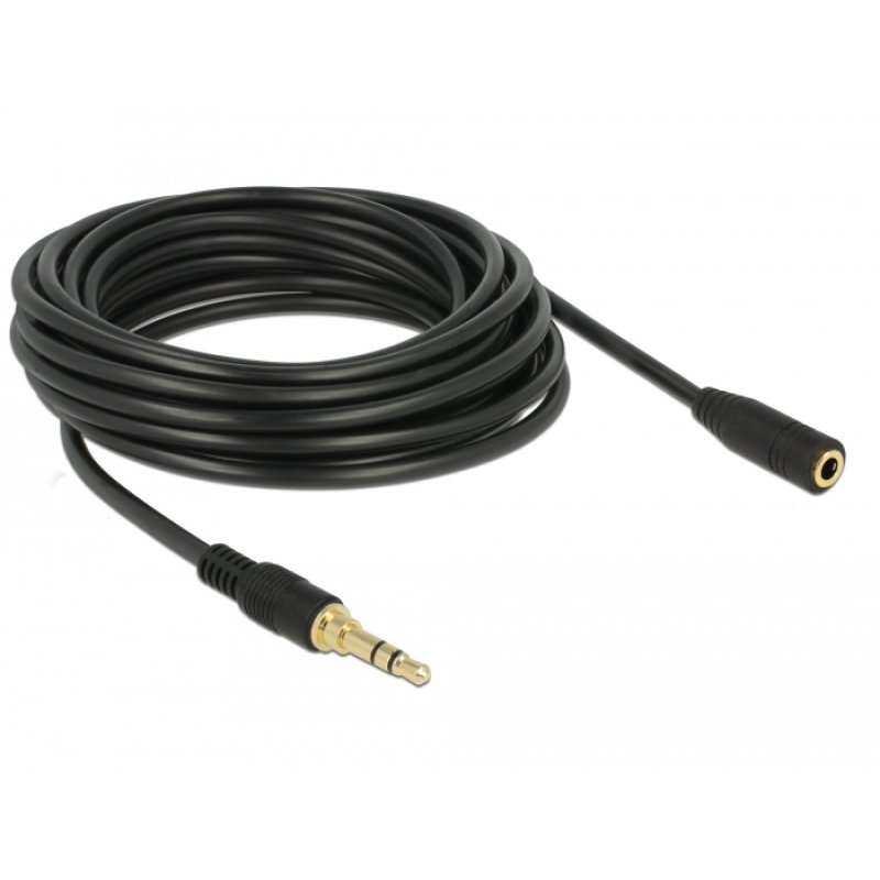 Delock Klinkenverlängerungskabel 3,5 mm 3 Pin Stecker zu Buchse 5 m schwarz