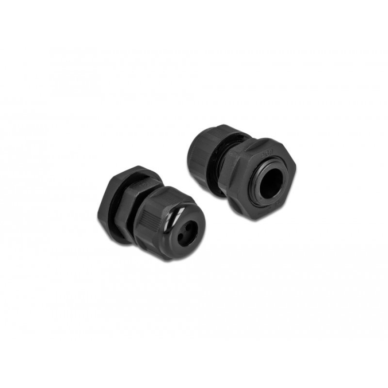 DeLOCK Cable Gland PG9 for round cable with three cable entries black 2 pieces