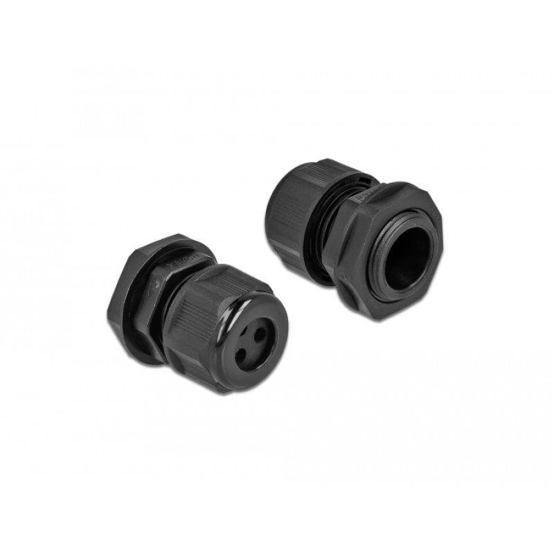 DeLOCK Cable Gland PG13.5 for round cable with three cable entries black 2 pieces