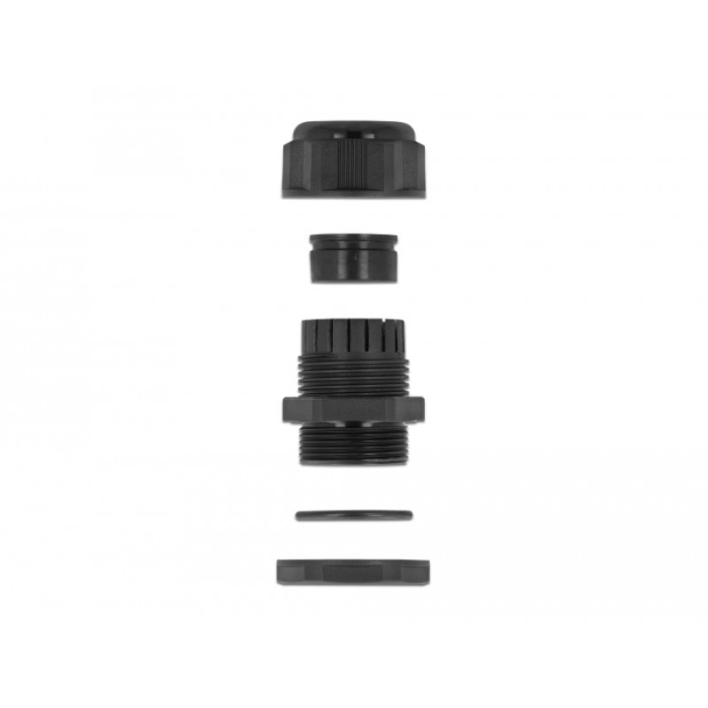 DeLOCK Cable Gland PG13.5 for round cable with three cable entries black 2 pieces