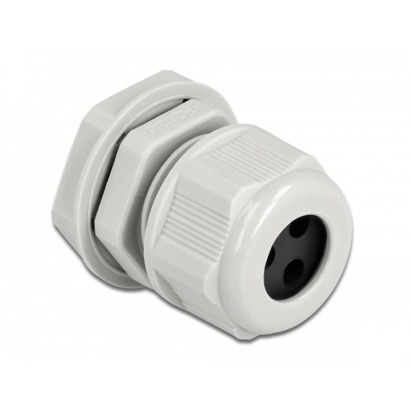 DeLOCK Cable Gland PG13.5 for round cable with three cable entries grey 2 pieces