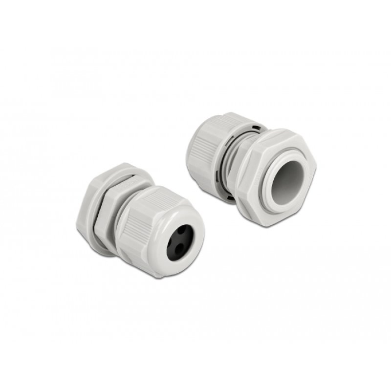 DeLOCK Presse-étoupe PG13,5 pour câble rond avec trois entrées de câble, gris, 2 unités