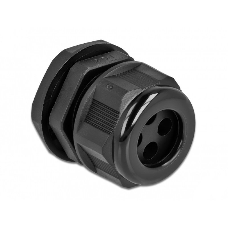 DeLOCK Presse-étoupe PG21 pour câble rond avec quatre entrées de câble, noir, 2 unités