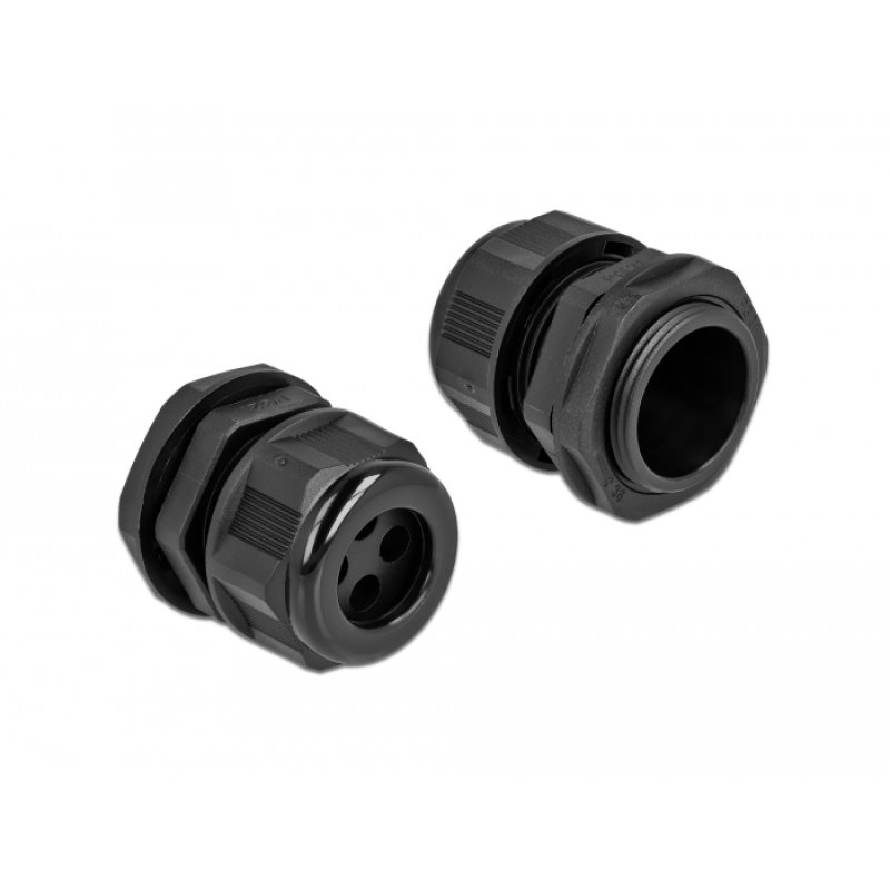 DeLOCK Cable Gland PG21 for round cable with four cable entries black 2 pieces