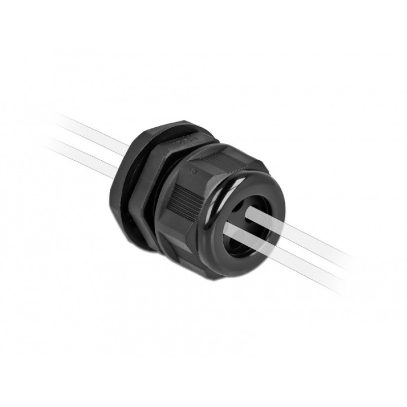 DeLOCK Cable Gland PG21 for round cable with four cable entries black 2 pieces