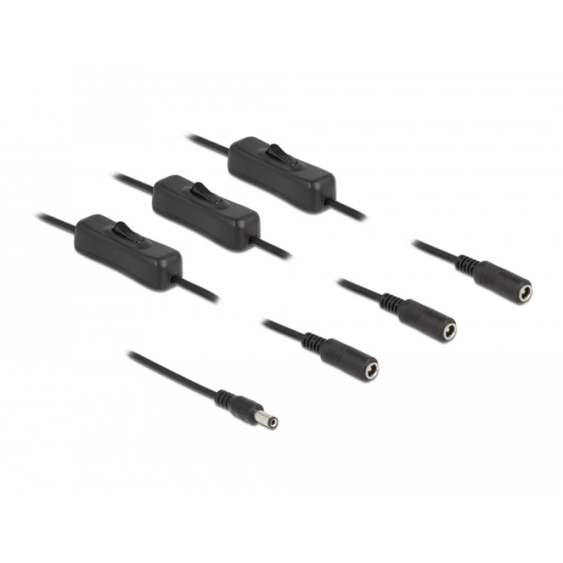 Delock Kabel DC 5,5 x 2,1 mm Stecker zu 3 x DC Buchse mit Schalter 1 m