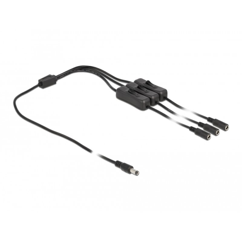 DeLOCK Câble CC 5,5 x 2,1 mm mâle à 3 x CC femelle avec interrupteur, 1 m