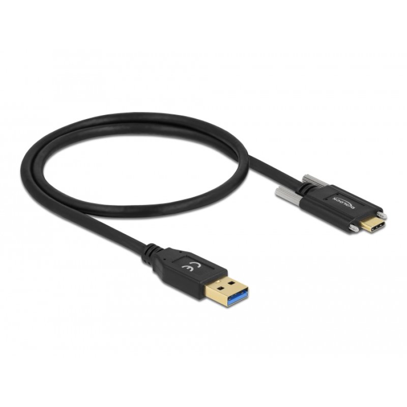 Delock USB 10 Gbps Kabel Typ-A Stecker zu USB Type-C™ Stecker mit Schrauben seitlich 0,5 m