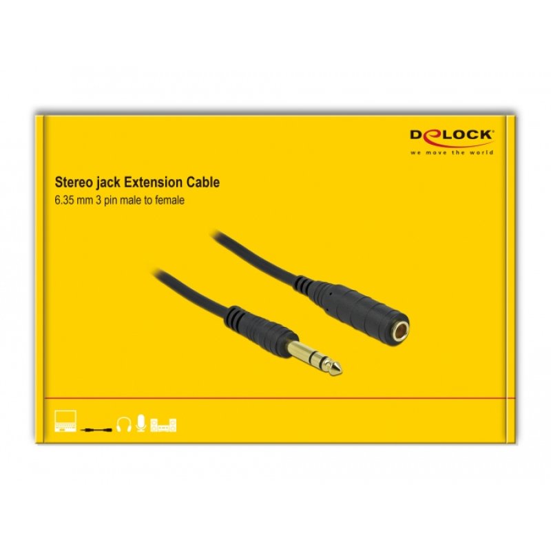 DeLOCK Stereo Jack Extension Cable 6.35 mm 3 pin male to female 5 m black