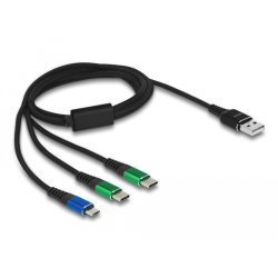 DeLOCK USB Charging Cable 3 in 1 Type-A to Micro USB / 2 x USB Type-C 1 m