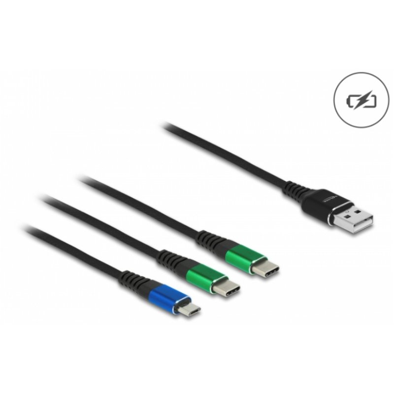 Delock USB Ladekabel 3 in 1 Typ-A zu Micro USB / 2 x USB Type-C™ 1 m