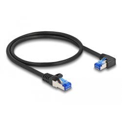 DeLOCK Câble de réseau RJ45, Cat.6A S/FTP, droit / angulé à droite, 0,5 m, noir