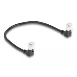 DeLOCK RJ45 câble de réseau Cat.6A S/FTP, fin, coudé 90° bas / bas, 0,25 m, noir