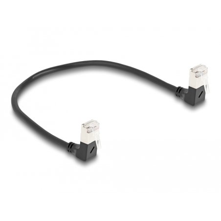Delock RJ45 Netzwerkkabel Cat.6A S/FTP Slim 90° unten / unten gewinkelt 0,25 m schwarz