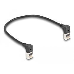Delock RJ45 Netzwerkkabel Cat.6A S/FTP Slim 90° oben / oben gewinkelt 0,25 m schwarz