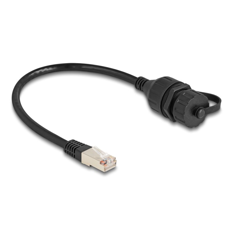 DeLOCK Cable RJ50 male to RJ50 female for built-in with sealing cap IP67 dust and waterproof 20 cm