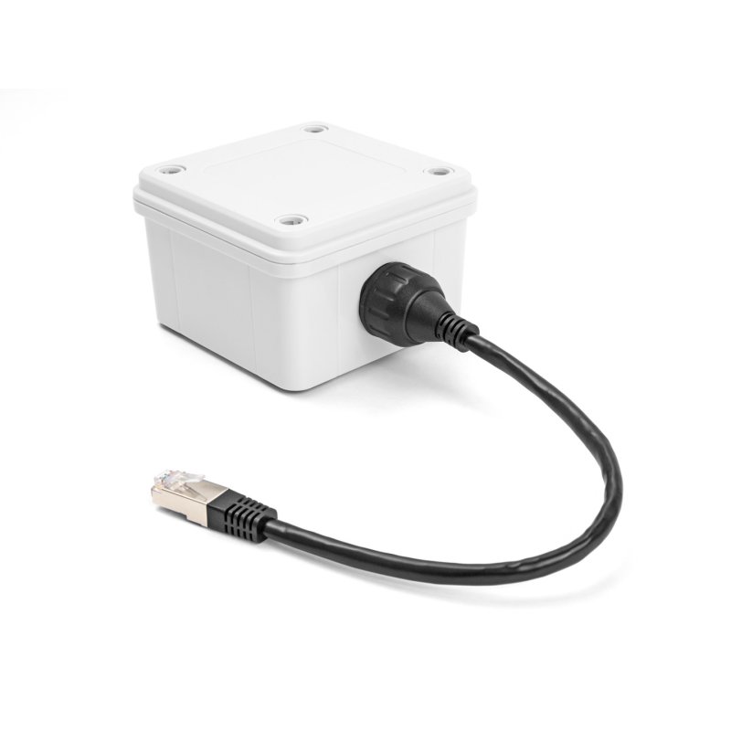 Delock Kabel RJ50 Stecker zu RJ50 Buchse zum Einbau mit Verschlusskappe IP67 staub- und wasserdicht 20 cm