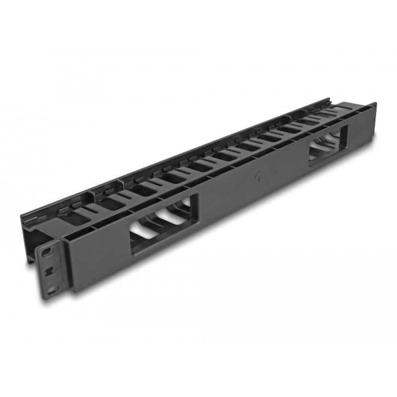 DeLOCK 19″ Cable Management Routing Panel with 2 openings 1U black plastic