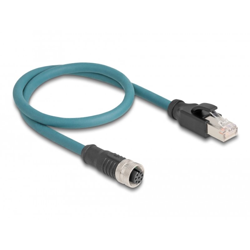 Delock M12 Adapterkabel A-kodiert 8 Pin Buchse zu RJ45 Stecker 50 cm