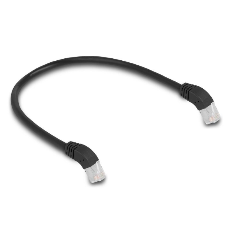 DeLOCK RJ45 câble de réseau Cat.6A S/FTP, coudé 45° bas, 0,5 m, noir