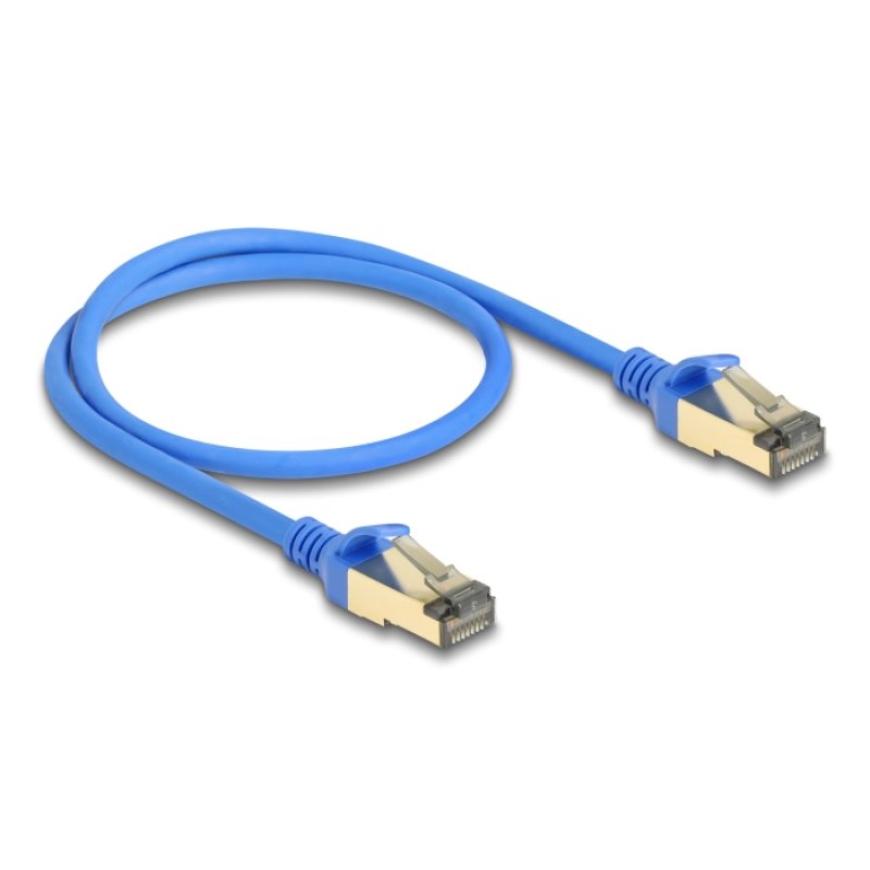 DeLOCK Câble RJ45 de réseau Cat.8.1 F/FTP mince, 0,5 m, bleu