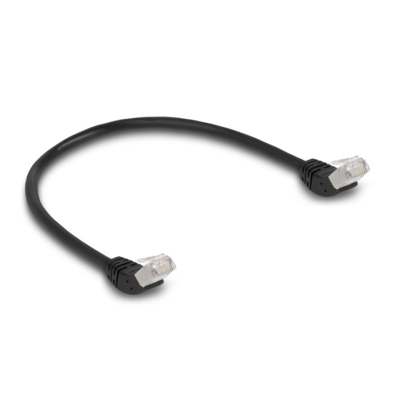 DeLOCK RJ45 câble de réseau Cat.6A S/FTP, coudé 45° haut, 0,5 m, noir