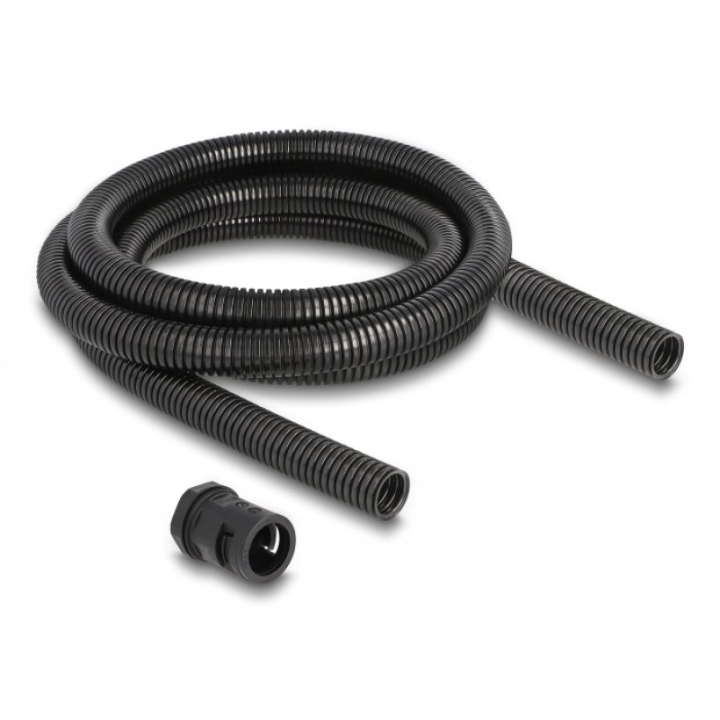 DeLOCK Cable protection sleeve 2 m x 18.5 mm with 2 x PG13.5 conduit fitting set black
