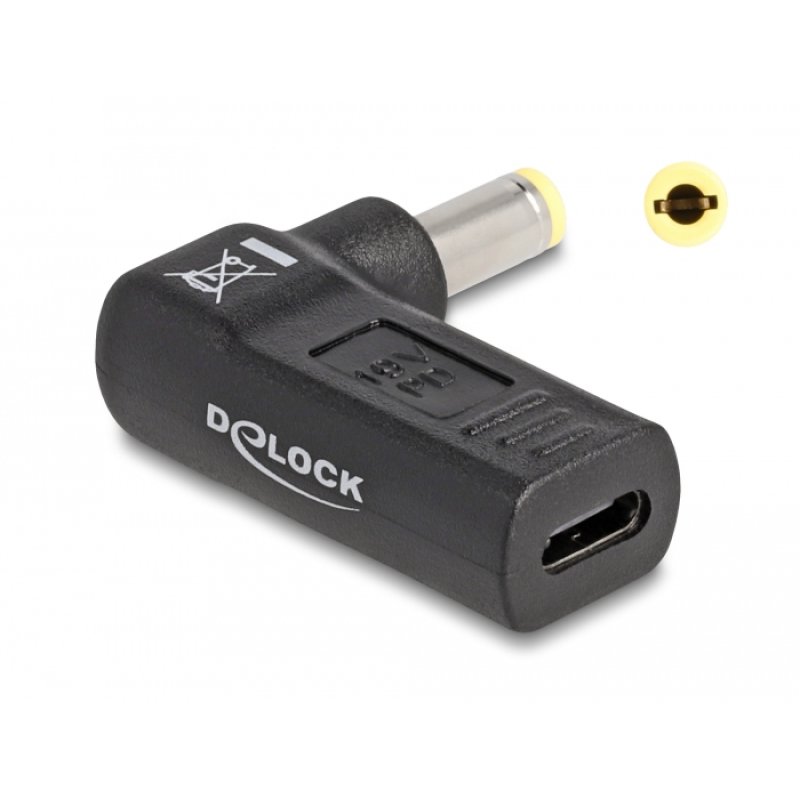 Delock Adapter für Notebook Ladekabel USB Type-C™ Buchse zu 5,5 x 2,5 mm Stecker 90° gewinkelt