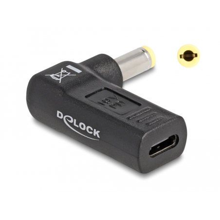 Delock Adapter für Notebook Ladekabel USB Type-C™ Buchse zu 5,5 x 2,5 mm Stecker 90° gewinkelt
