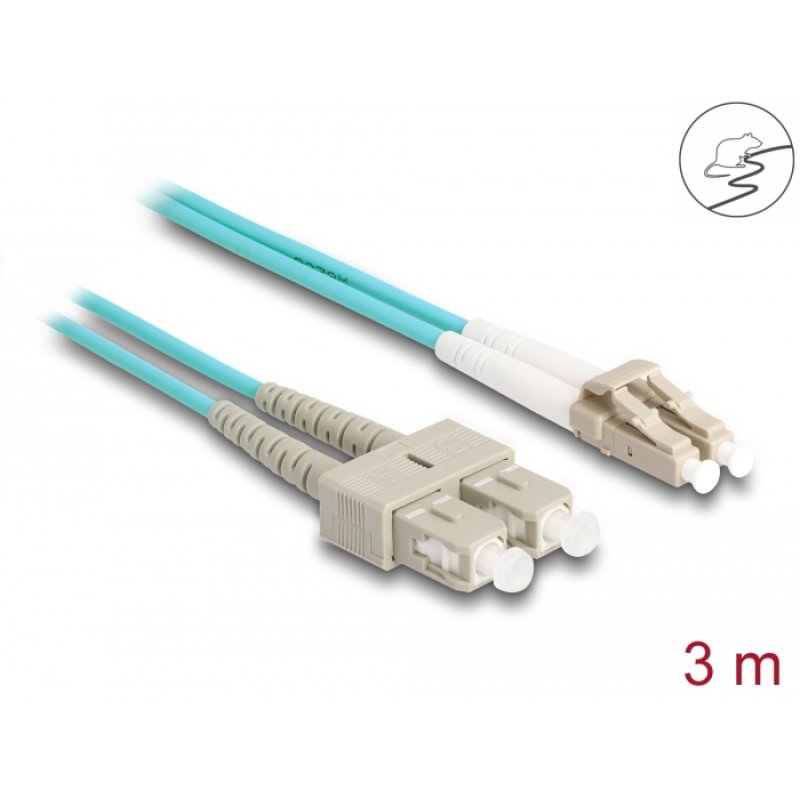DeLOCK Fiber Optical Cable with metal armouring LC Duplex to SC Duplex Multi-mode OM3 3 m