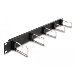 DeLOCK 19″ Cable Management Routing Panel with 5 metal hooks 1U black