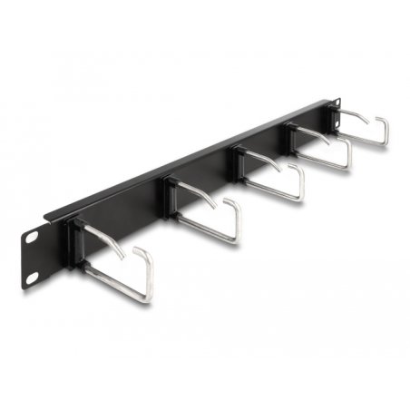 DeLOCK 19″ Cable Management Routing Panel with 5 metal hooks 1U black